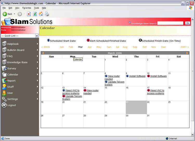 Help Desk Software - Screenshot of Calendar