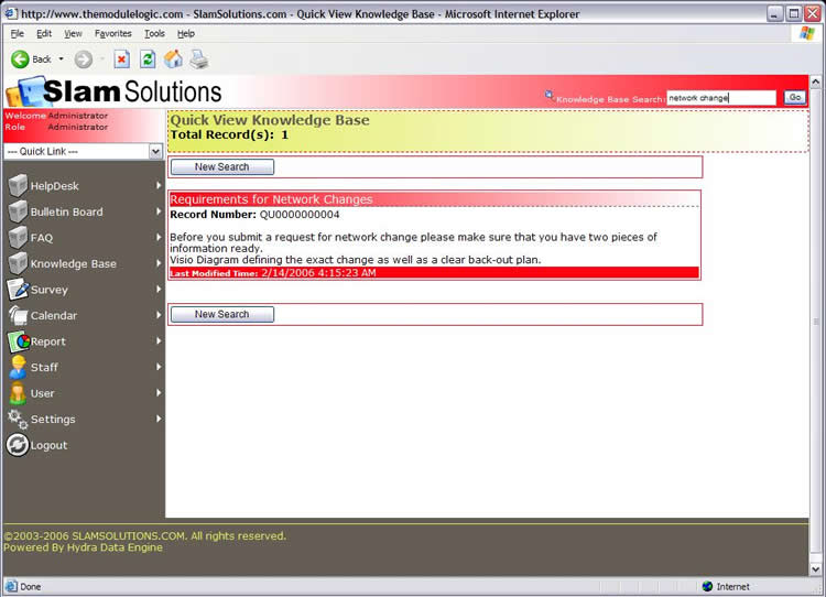 Help Desk Software - Screenshot of KnowledgeBasee Tool