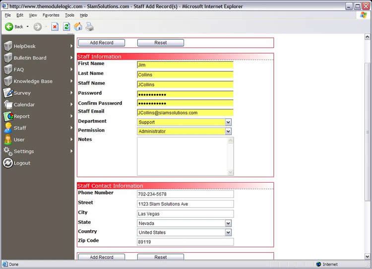 Help Desk Software - Screenshot of Add New Staff