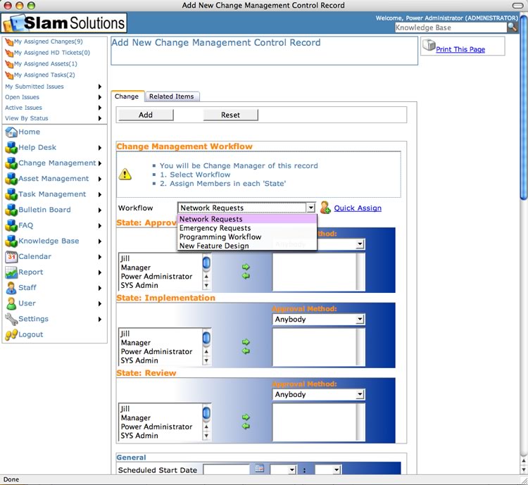 SLAM Change Managment Software - Workflow Assignment