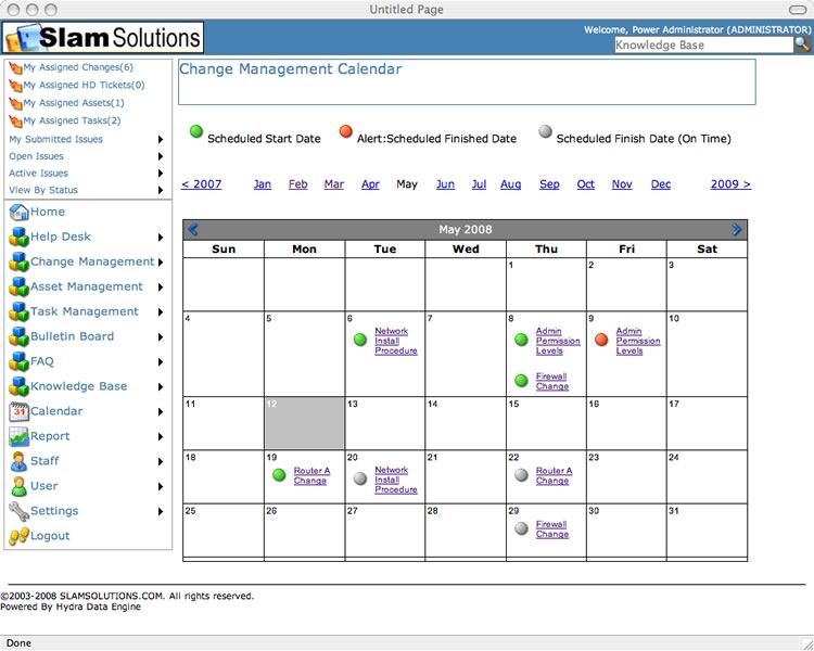 SLAM Change Management Software - Screenshot Calendar Feature