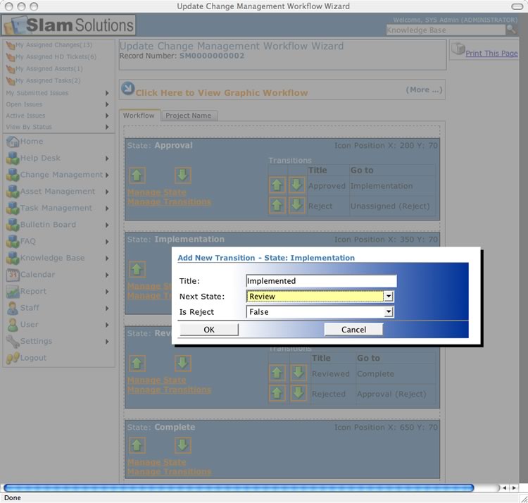 SLAM Change Managment Software - Create New Workflow Step Three
